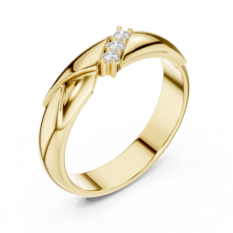 Diagonal Bypass Round Shape Lab Grown Diamond Ring Sculpted Band