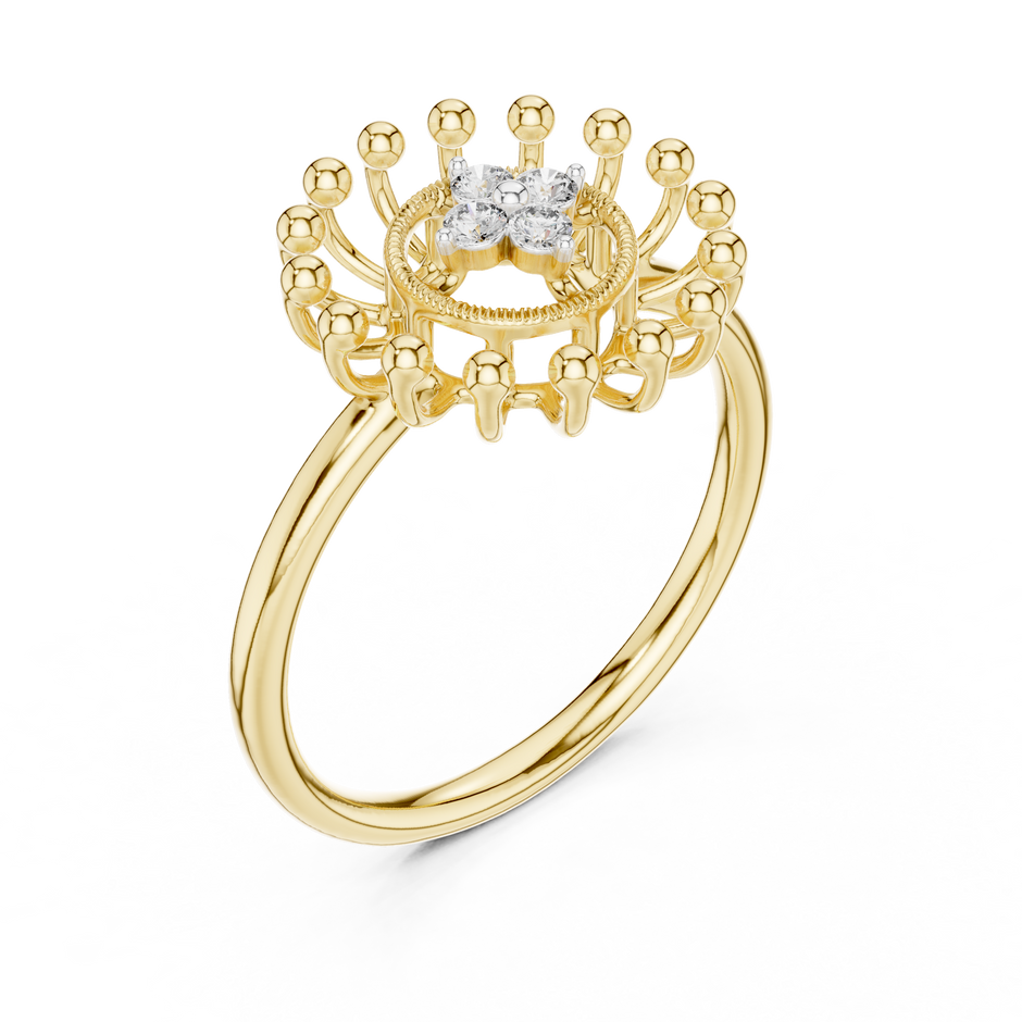 Sunburst Halo Beaded Cluster Lab Grown Diamond Ring