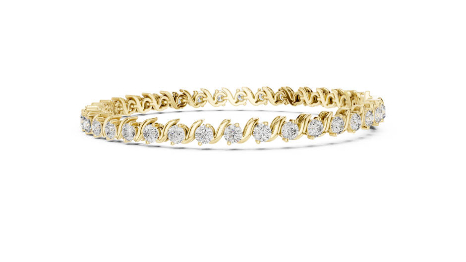 S-Curve Wave Round Lab Grown Diamond Tennis Bracelet.