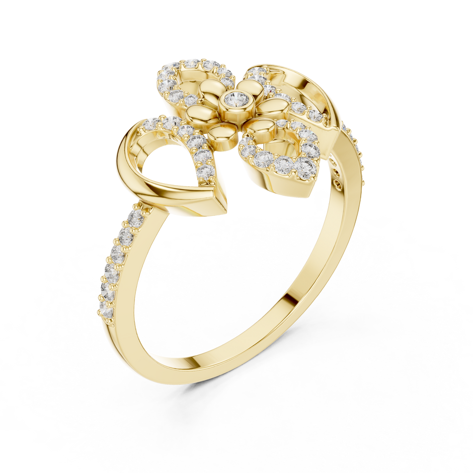 Four Petal Flower Pave Teardrop Lab Grown Diamond Ring