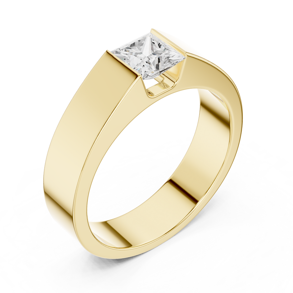 Princess Cut Lab Grown Diamond Ring Half Bezel Solitaire Band