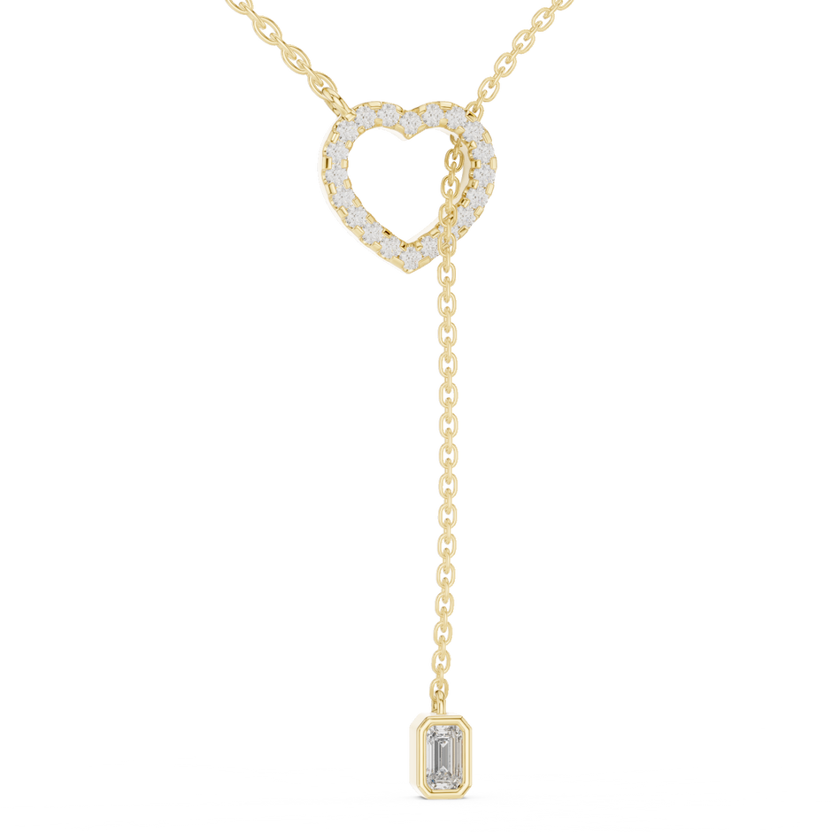 The Sweetheart Pave Open Heart & Emerald Cut Lariat Lab Grown Diamond Pendant.