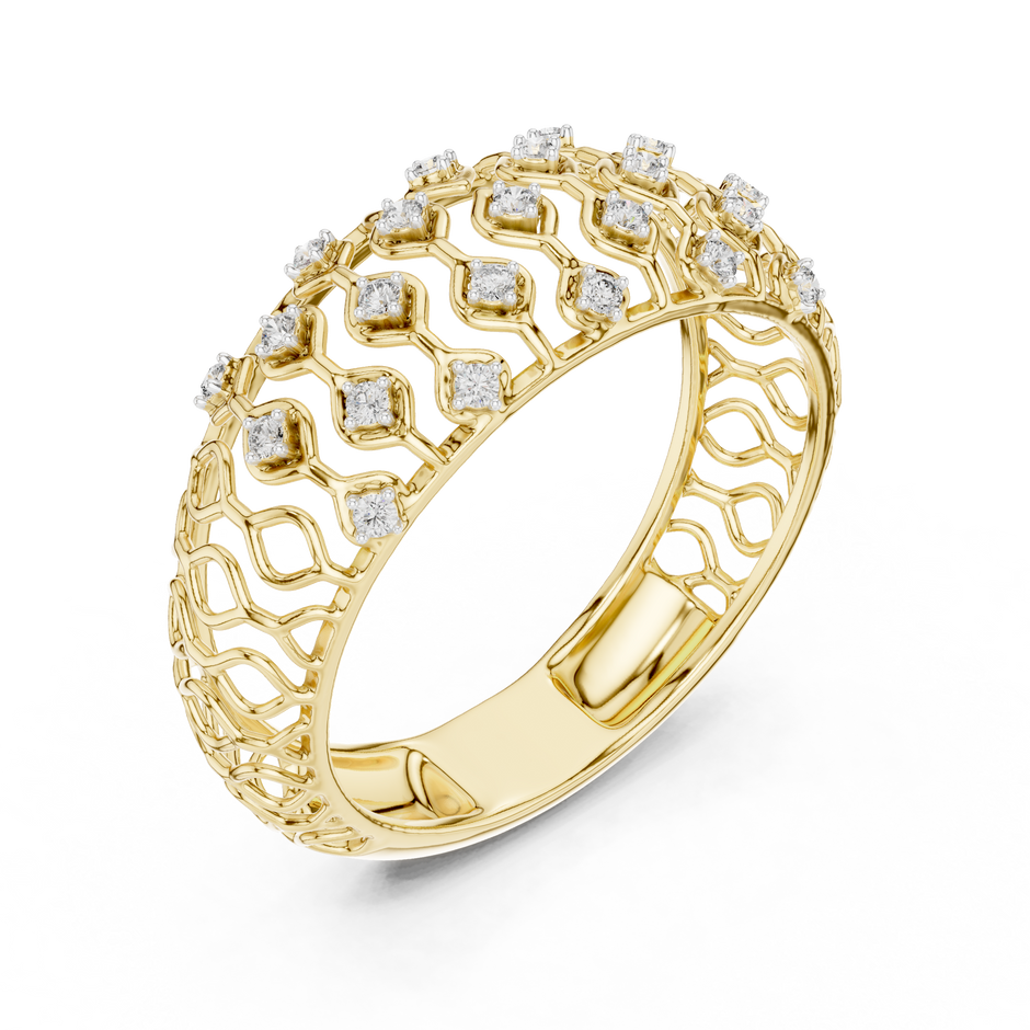 Openwork Lattice Mesh Pave Set Lab Grown Diamond Ring
