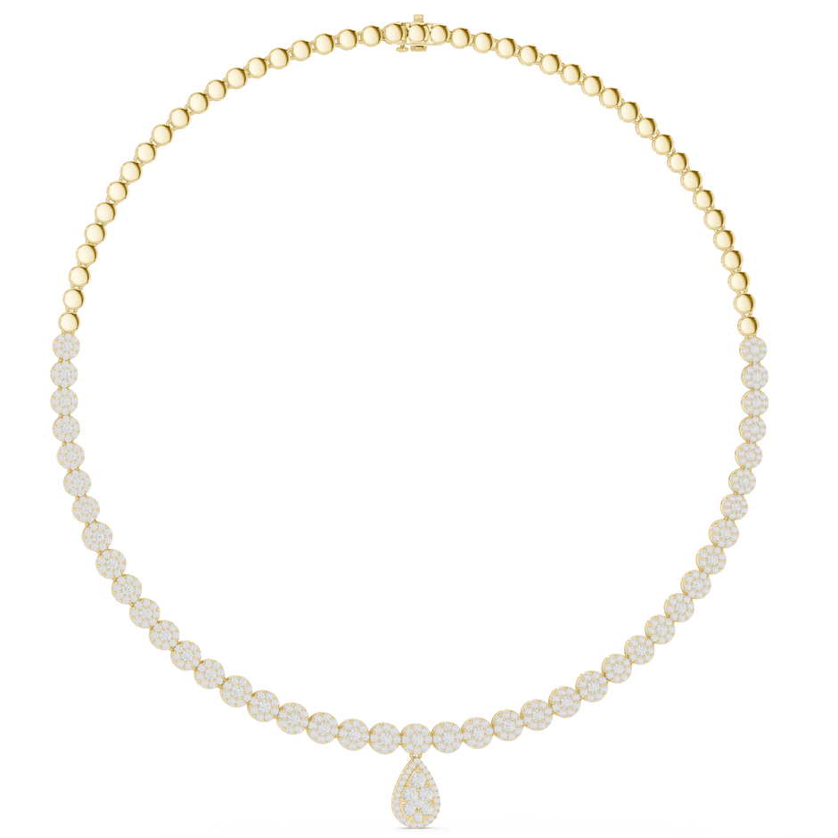 Round Lab Grown Diamond Cluster Station & Pear Drop Necklace