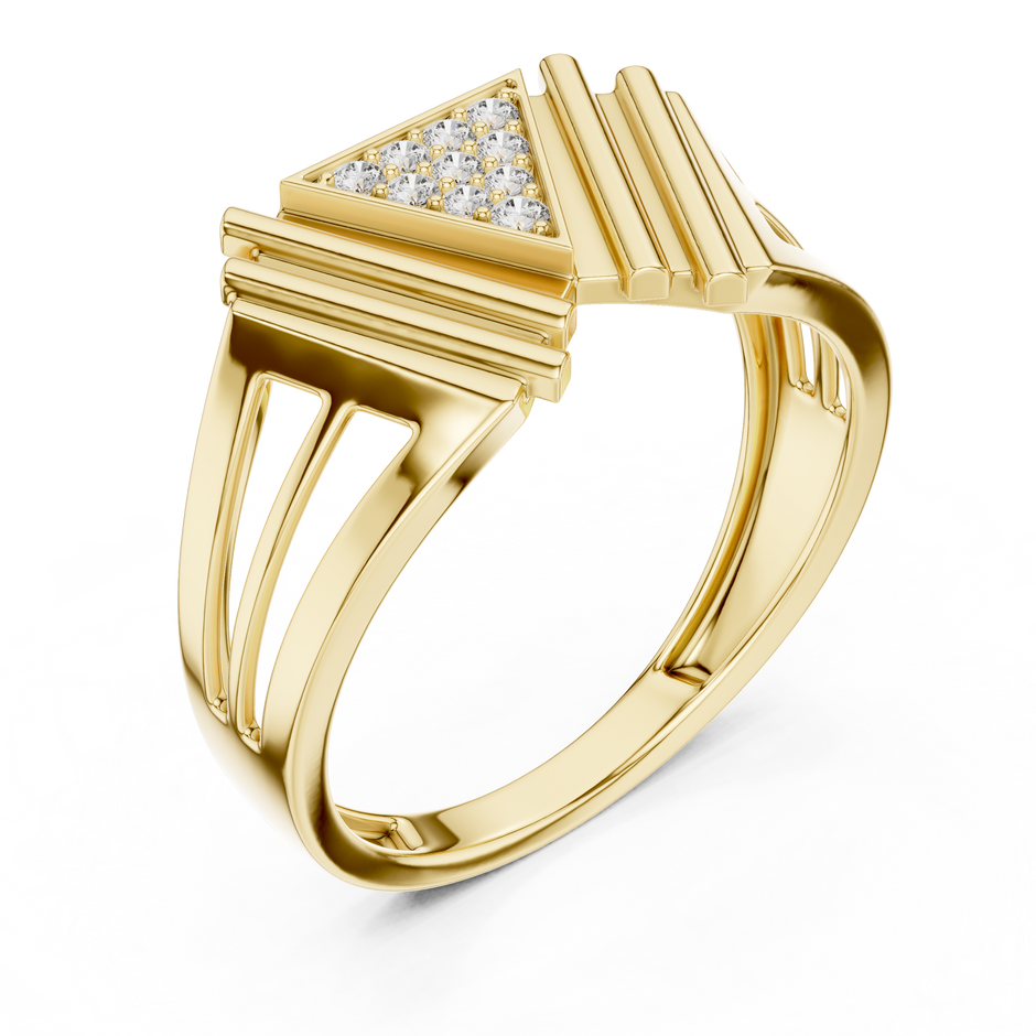 Inverted Triangle Pave Stepped Rib Openwork Lab Grown Diamond Ring