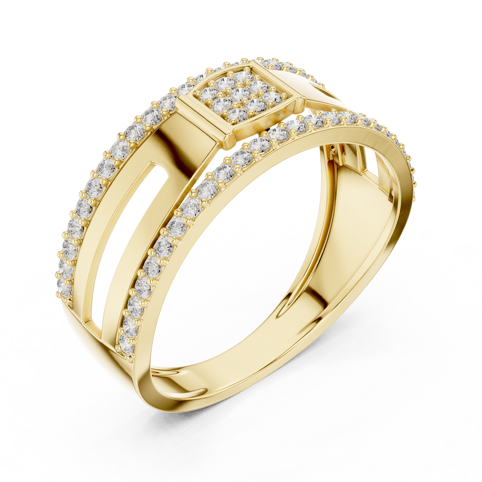 Square Center Pave Double Row Trim Lab Grown Diamond Ring