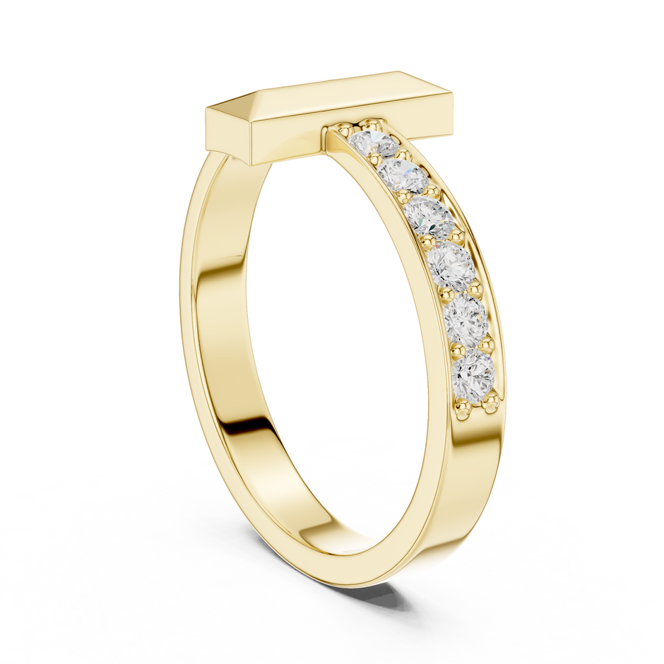 Vertical Bar Round Shape Lab Grown Diamond Ring Pave Accent Style