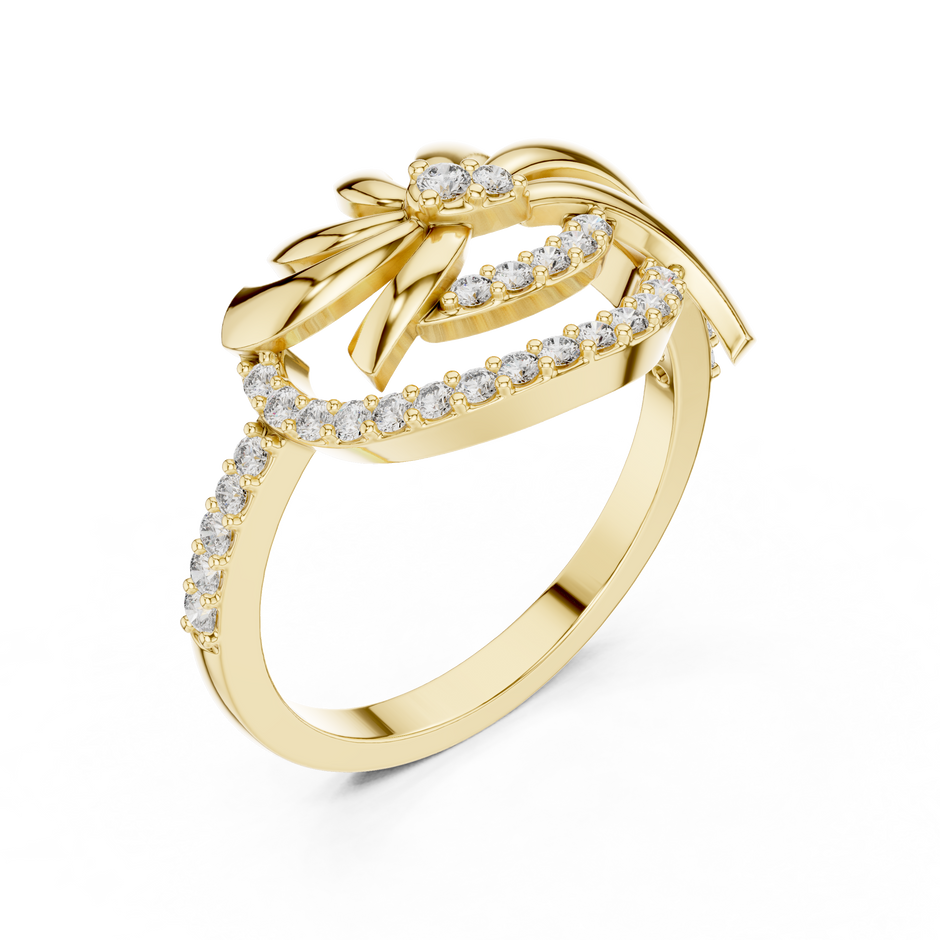 Asymmetric Sunburst & Ribbon Statement Lab Grown Diamond Ring