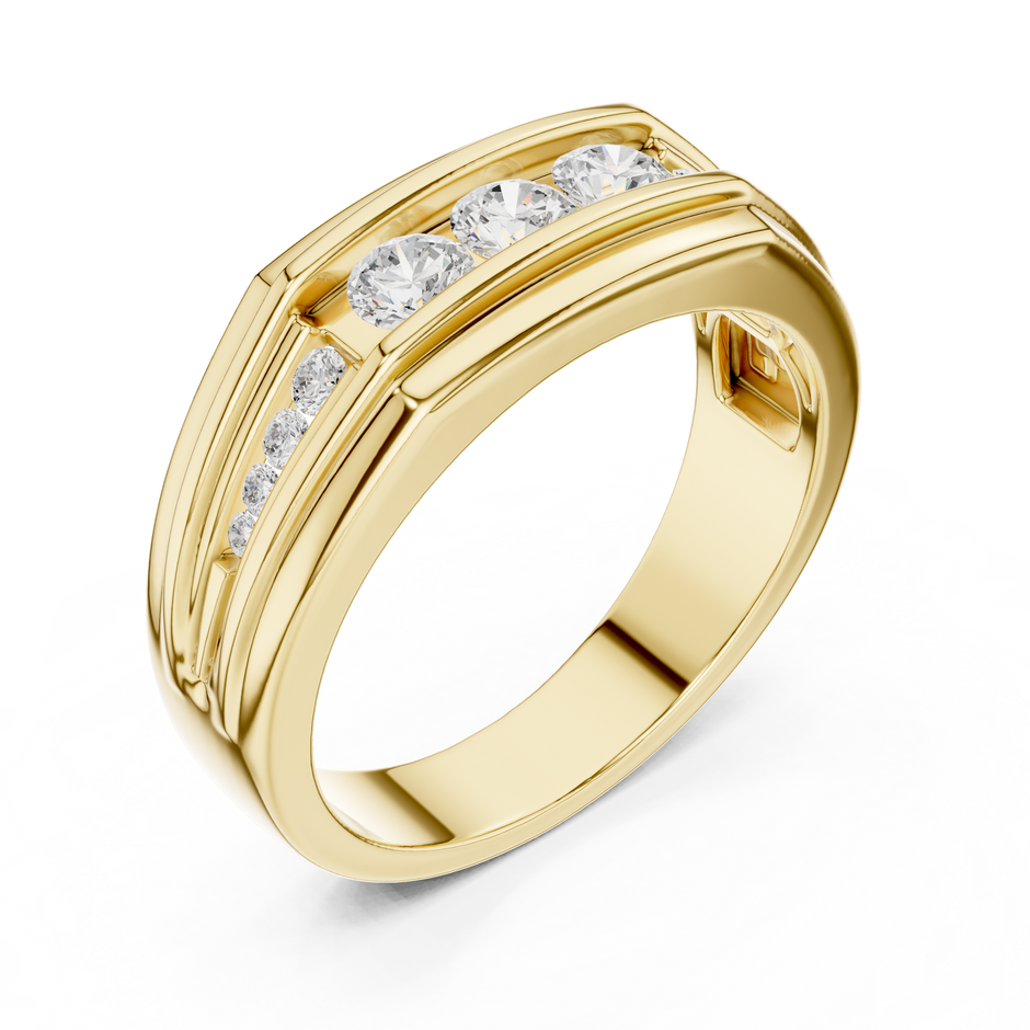 Channel Set Round Lab Grown Diamond Ring Geometric Signet Band