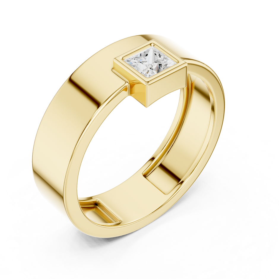 Bezel Set Princess Shape Lab Grown Diamond Ring Solitaire Flat Band