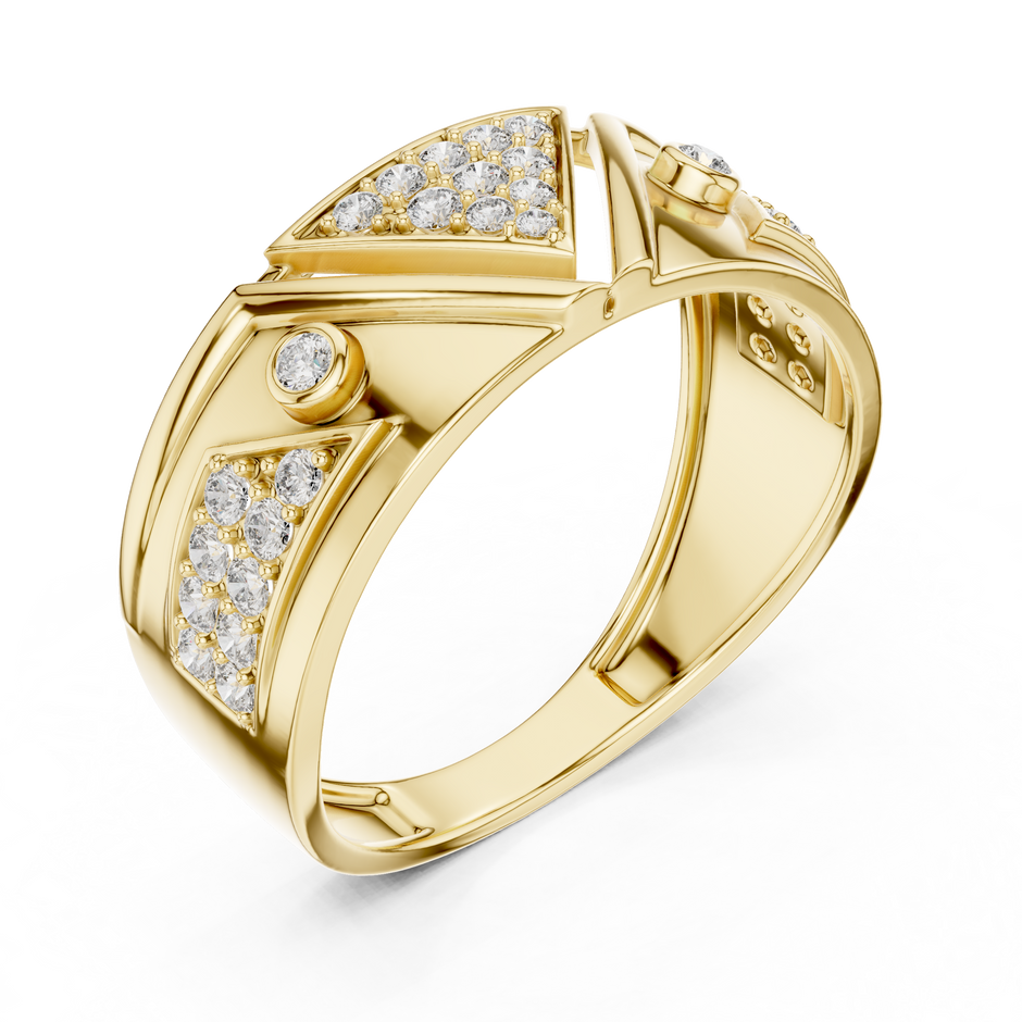 Inverted Triangle Pave Center Bezel Accent Lab Grown Diamond Ring
