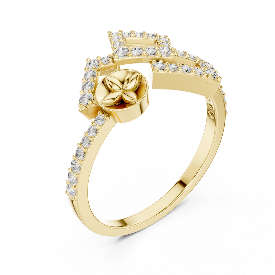 Square Pave Floral Crest Lab Grown Diamond Ring
