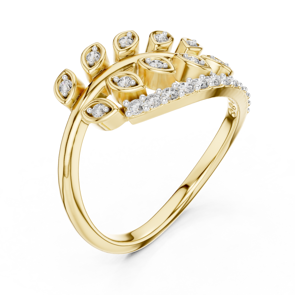 Botanical Leaf Branch Pave Set Lab Grown Diamond Ring