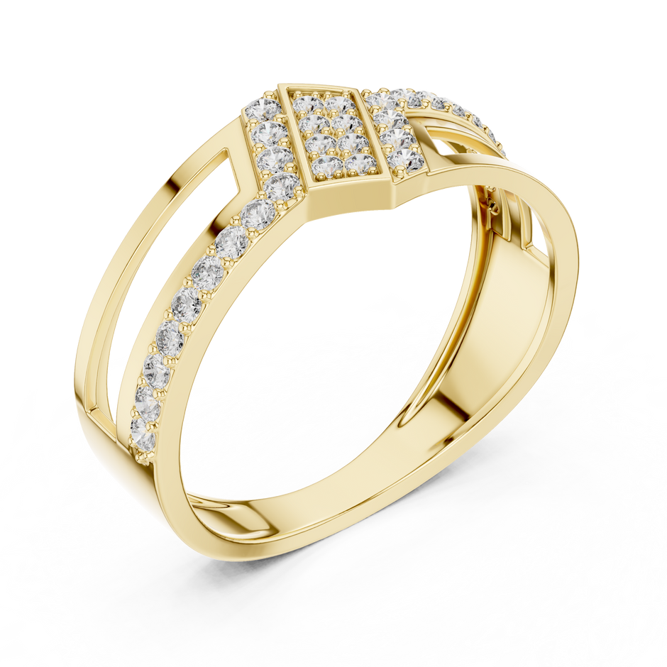Geometric Chevron Pave Center Lab Grown Diamond Ring