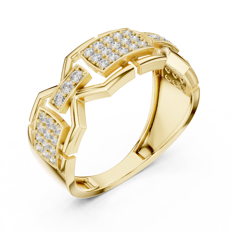 Architectural Geometric Link Pave Station Lab Grown Diamond Ring