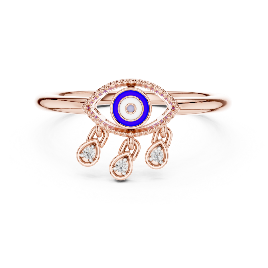 Evil Eye Dangle Charm Pave Set Lab Grown Diamond Ring