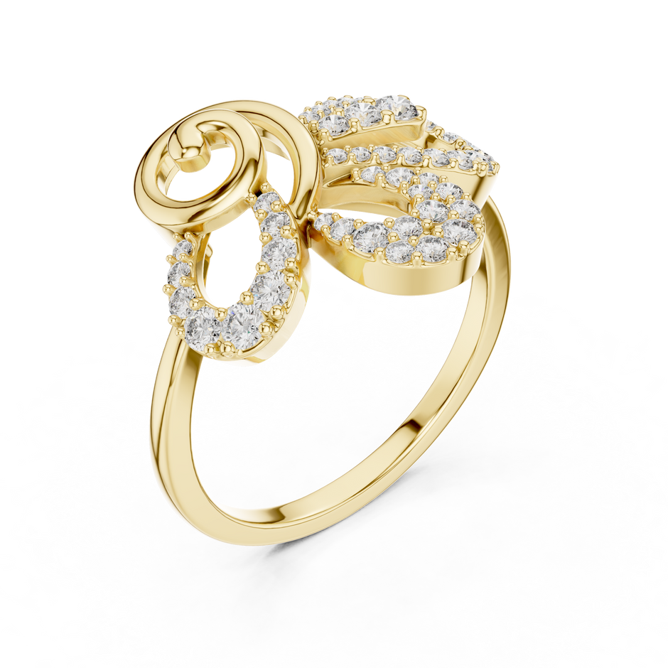 Asymmetrical Abstract Swirl Pave Petal Lab Grown Diamond Ring