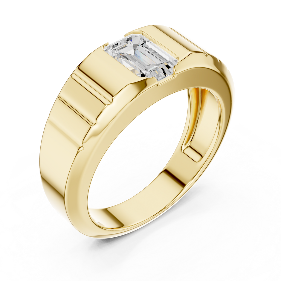 Vertical Bezel Set 1.00 Ct Emerald Shape Lab Grown Diamond Solitaire Ring