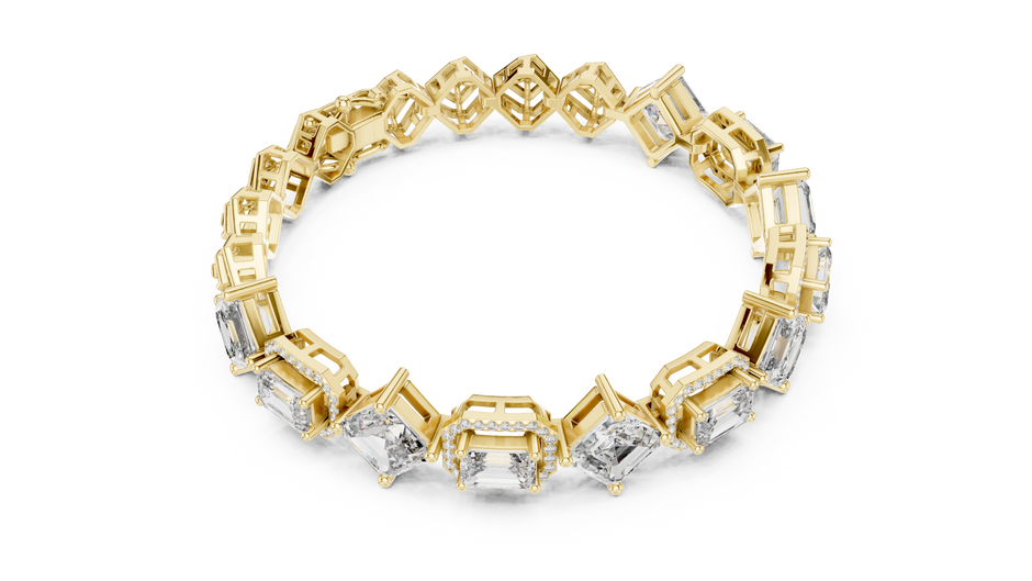 Alternating Halo Emerald & Kite-Set Asscher Lab Grown Diamond Tennis Bracelet