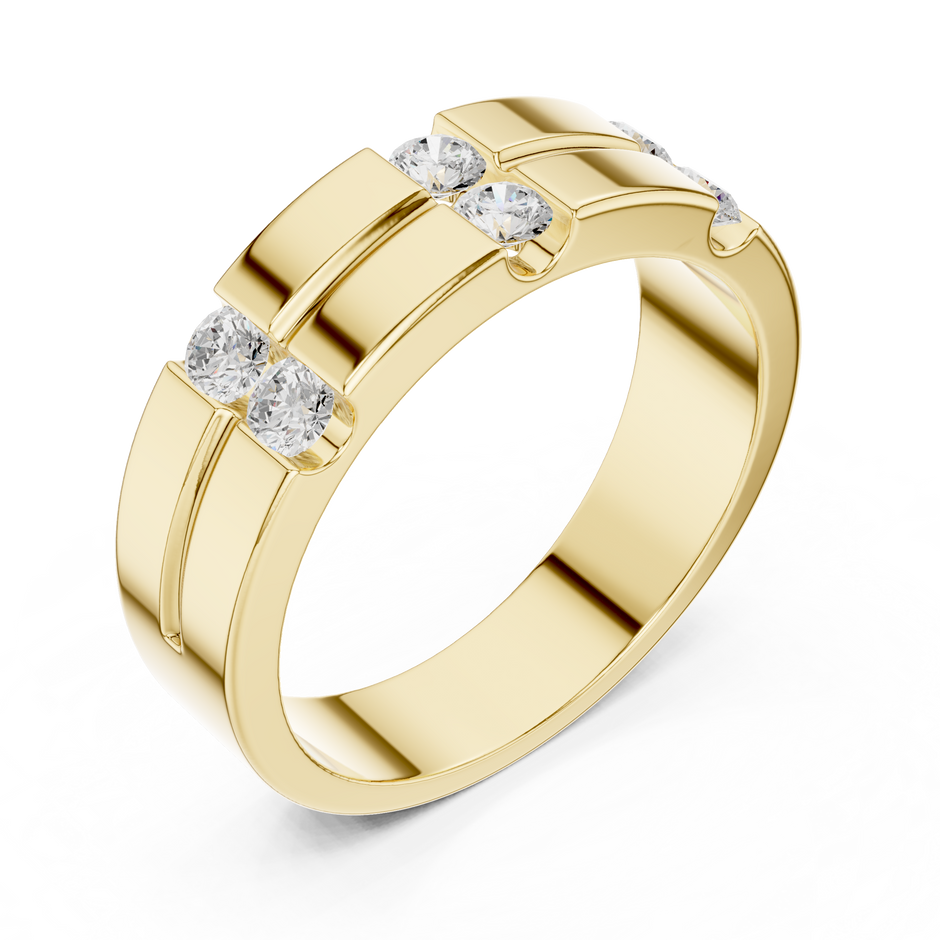 Three Station Six Stone Channel Set Round Lab Grown Diamond Ring