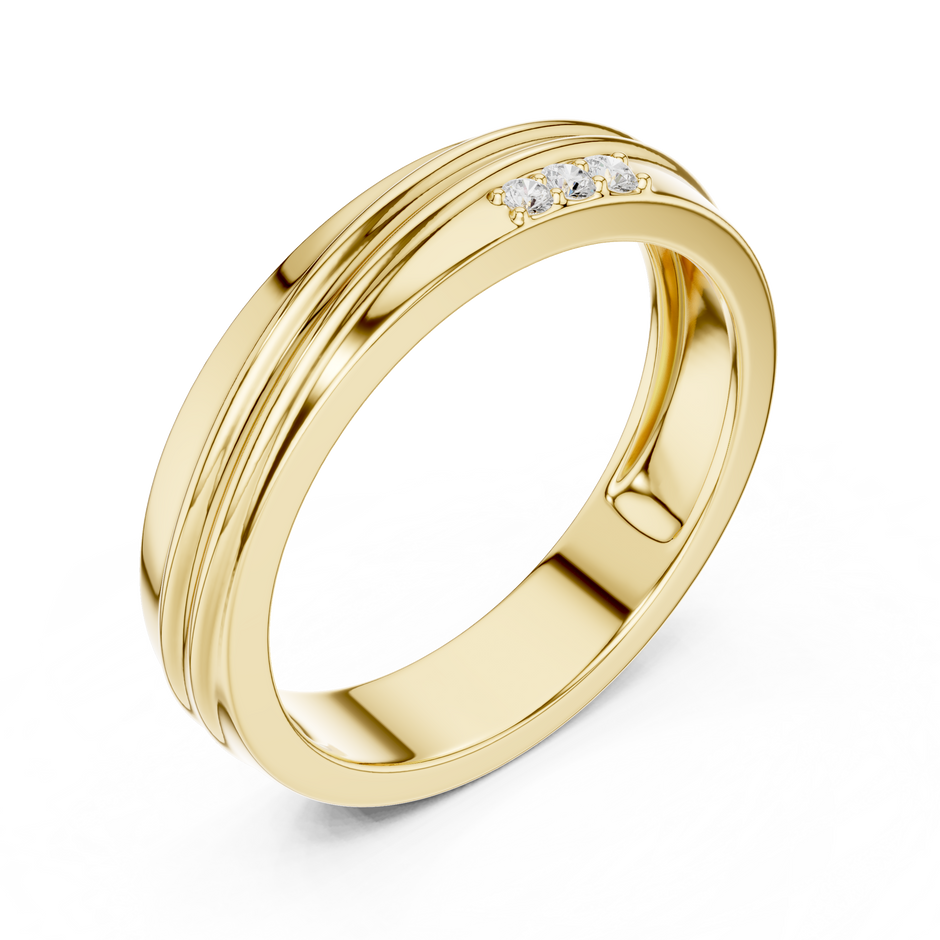 Grooved Accent Round Shape Lab Grown Diamond Ring Parallel Ridge Band
