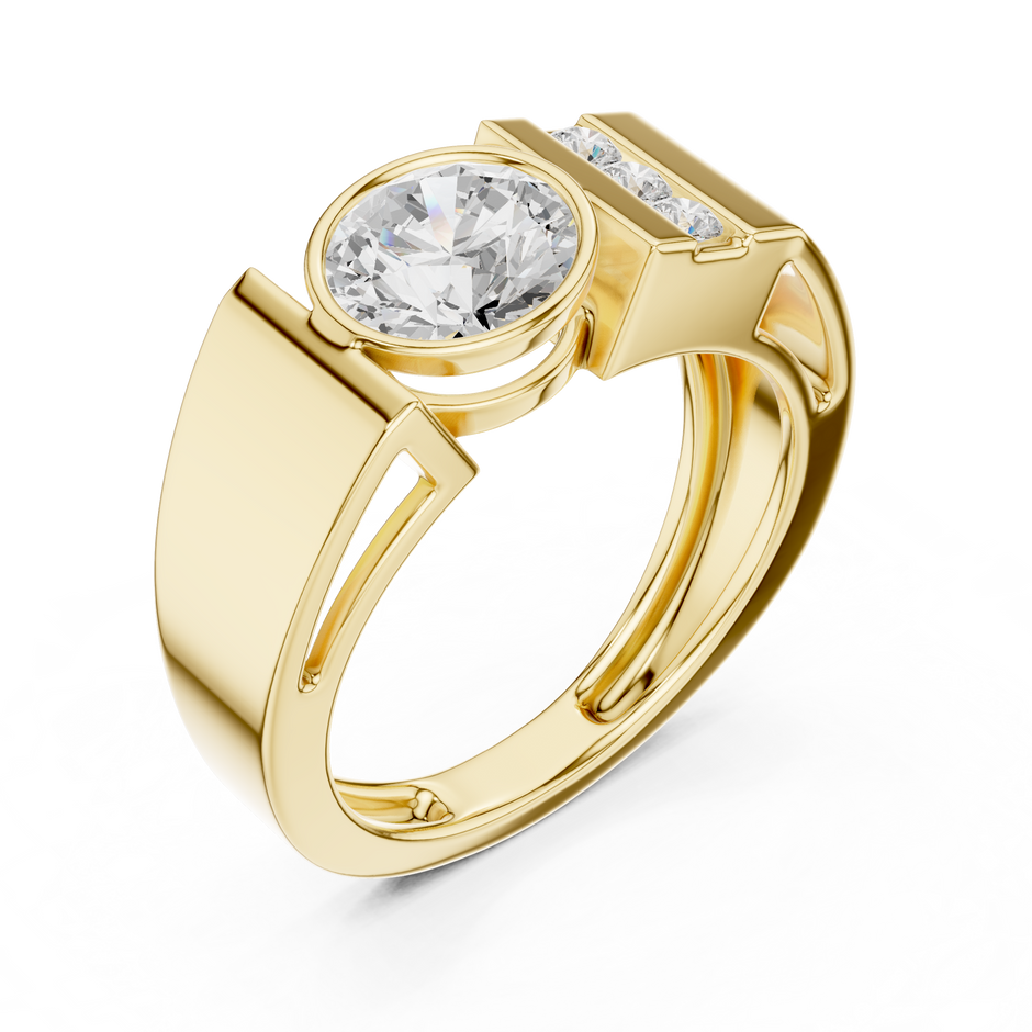 Bezel Set 1.10 Ct Round Shape Lab Grown Diamond Solitaire Ring Asymmetric Style