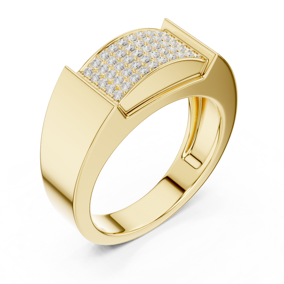 Multi Row Pave Center Round Shape Lab Grown Diamond Ring