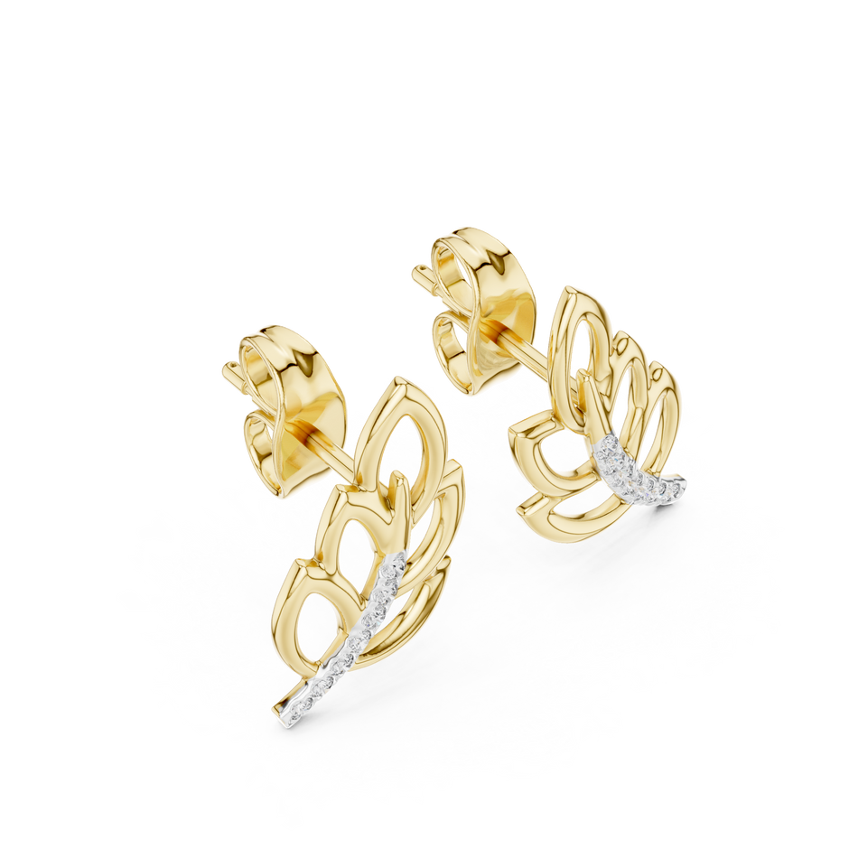 Round Cut Leaf Pave Lab Grown Diamond Earring