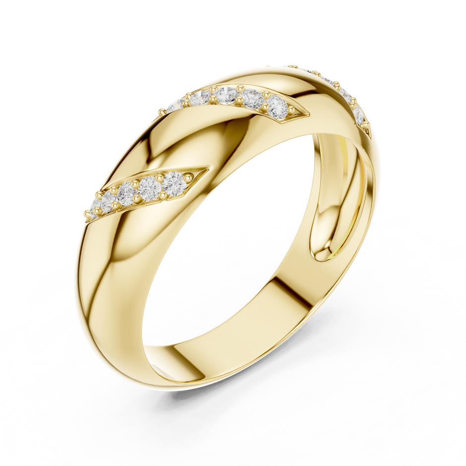 Diagonal Slash Round Shape Lab Grown Diamond Ring Dome Band