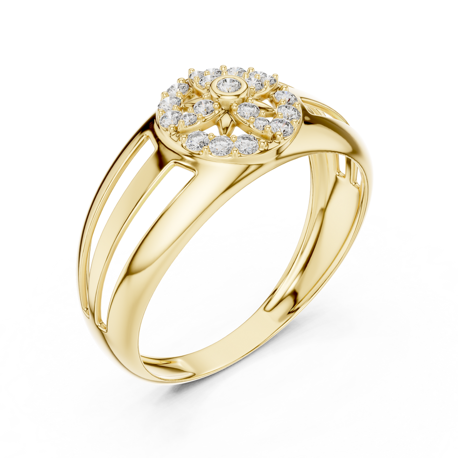 Circular Compass Wheel Pave Halo Openwork Lab Grown Diamond Ring