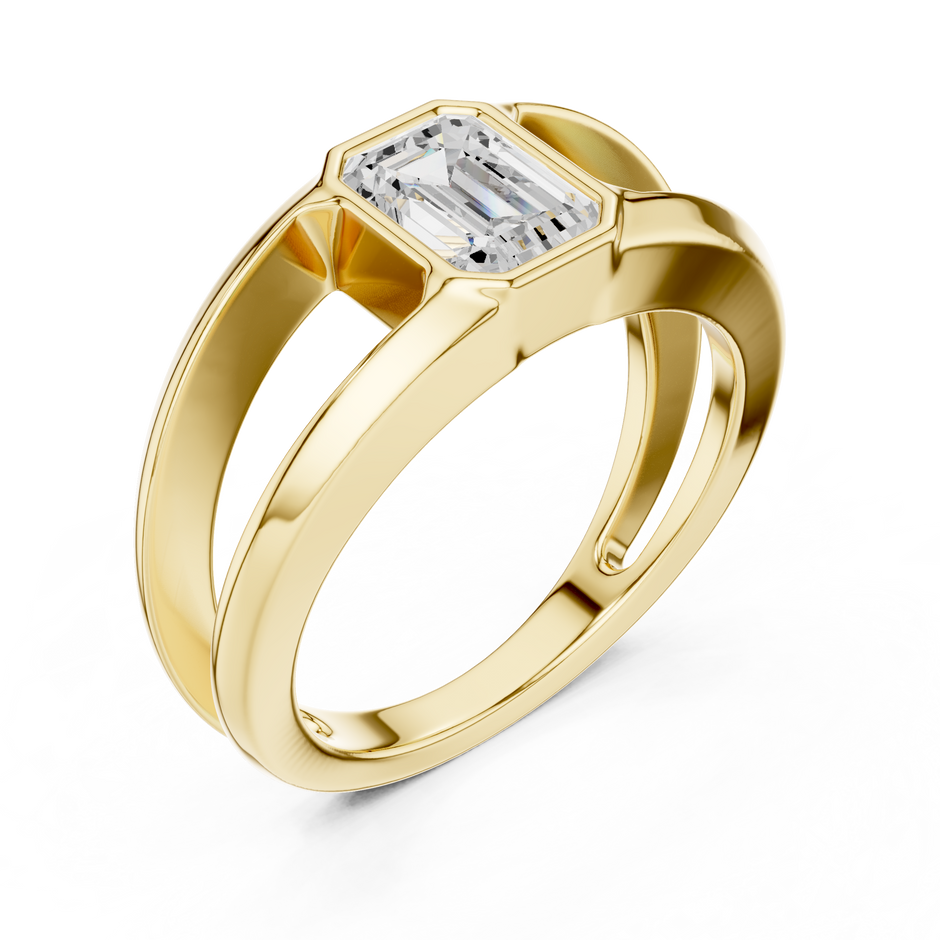 Bezel Set 1.00 Ct Emerald Shape Lab Grown Diamond Solitaire Ring Split Shank Band