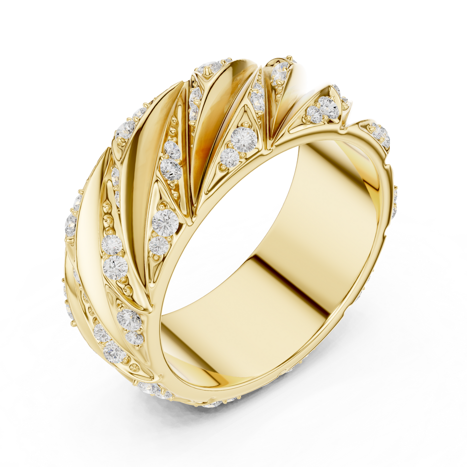 Spiral Ridge Round Shape Lab Grown Diamond Ring Pave Accent Band