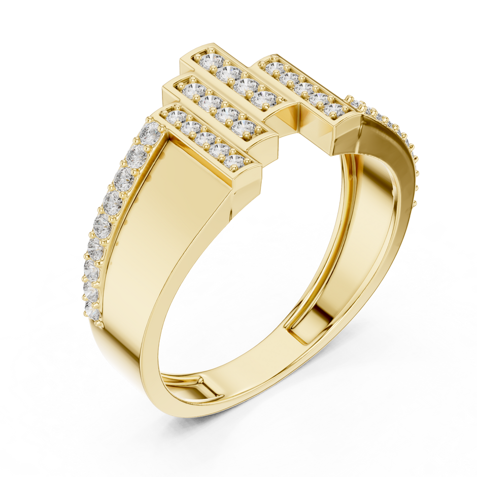 Asymmetrical Four Vertical Pave Bar Offset Trim Lab Grown Diamond Ring