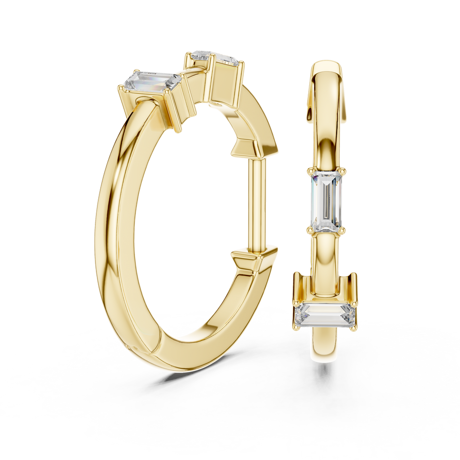 Minimal Baguette Lab Grown Diamond Huggie Hoop Earrings