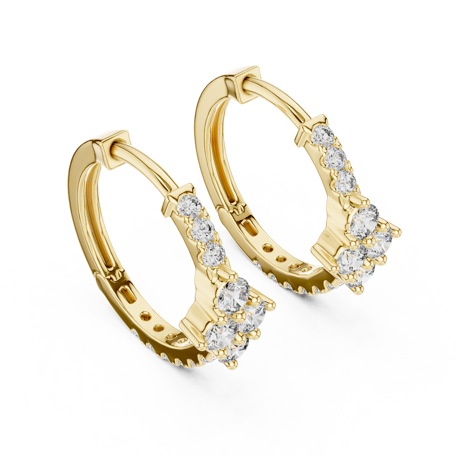 Lab Grown Diamond Cluster Focal Huggie Hoop Earrings