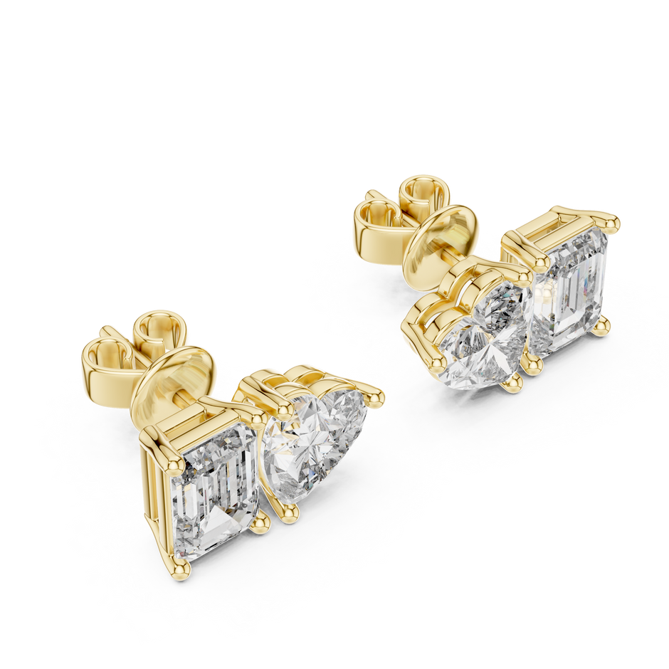 Emerald and Heart Cut Lab Grown Diamond Cluster Stud Earrings