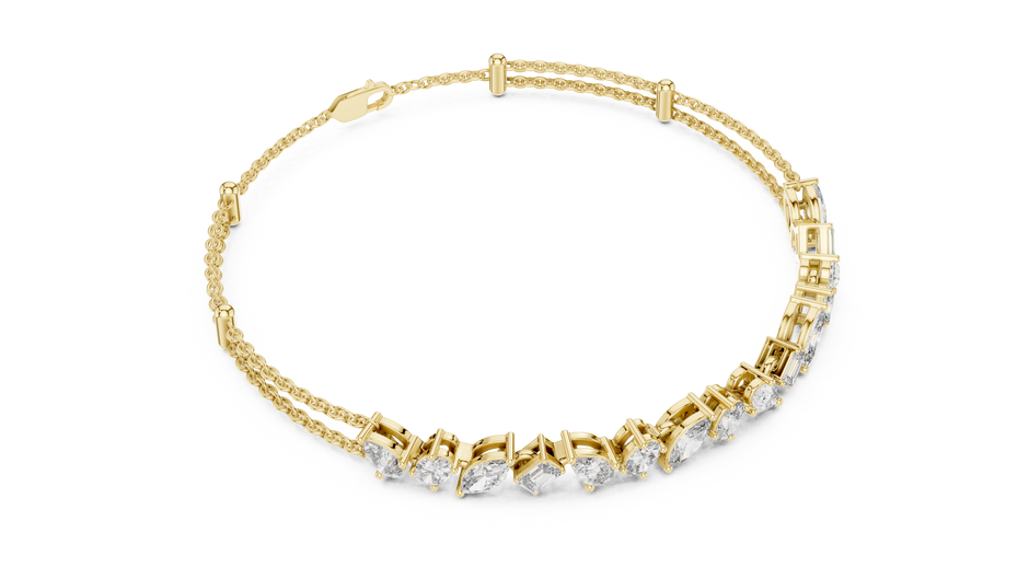 Multi-Shape Fancy Cut Lab Grown Diamond Statement Bracelet with Double Chain