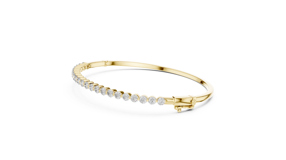 Half Diamond Bangle Bracelet with Round Cut Lab Grown Diamonds