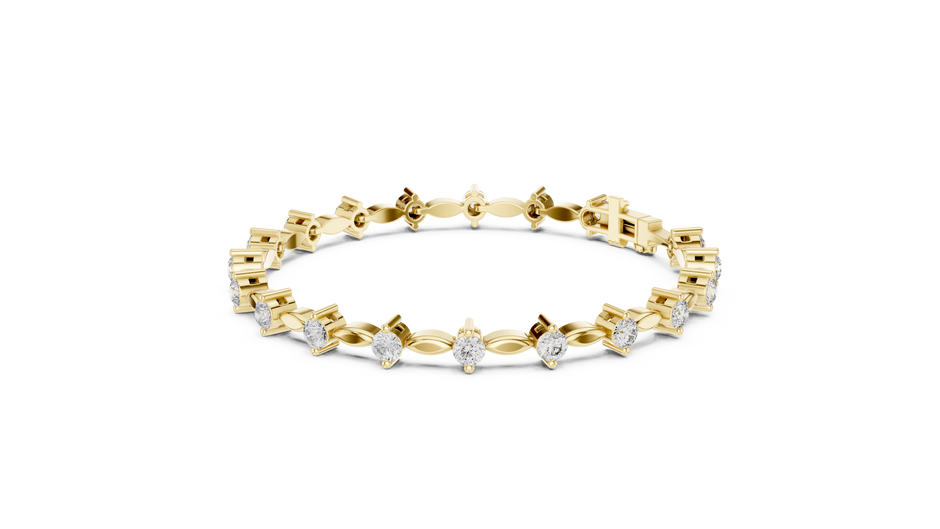 Alternating Lab Grown Diamond & Gold Leaf Station Tennis Bracelet