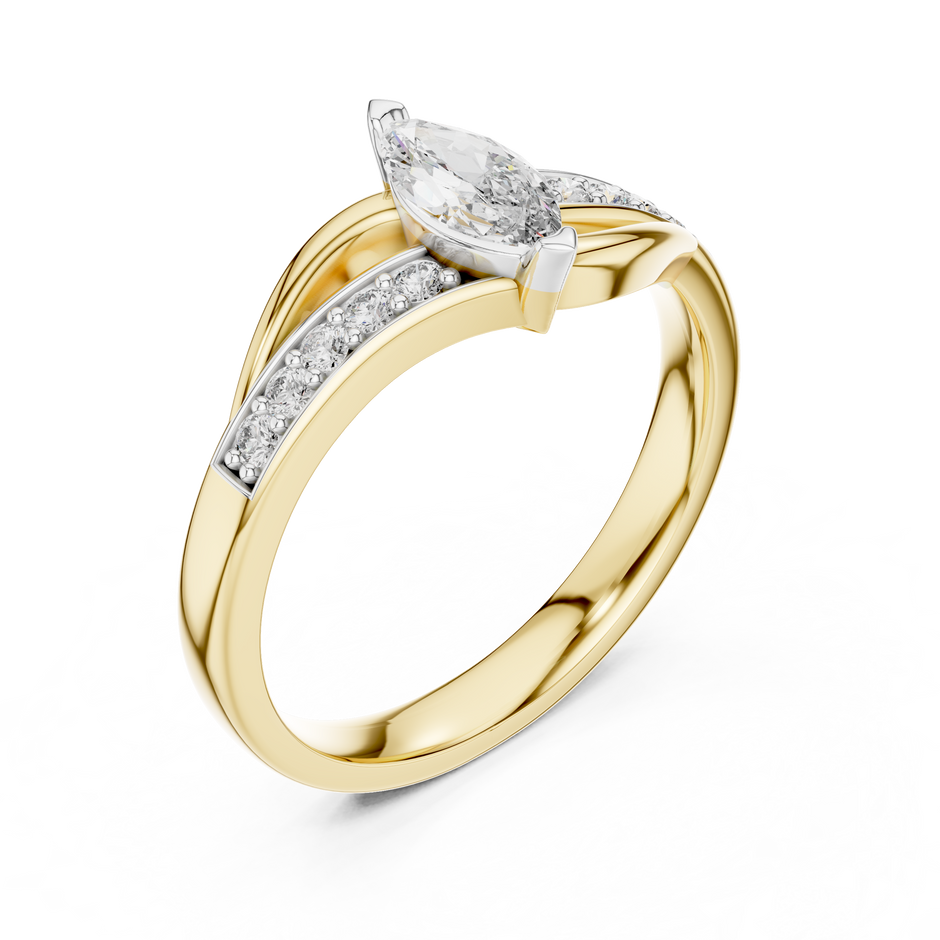 0.30 Ct Marquise Bypass Pave Set Solitaire Lab Grown Diamond Ring