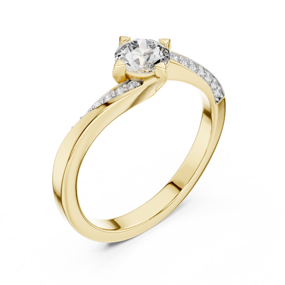 0.50 Ct Round Cut Solitaire Swirl Pave Lab Grown Diamond Ring