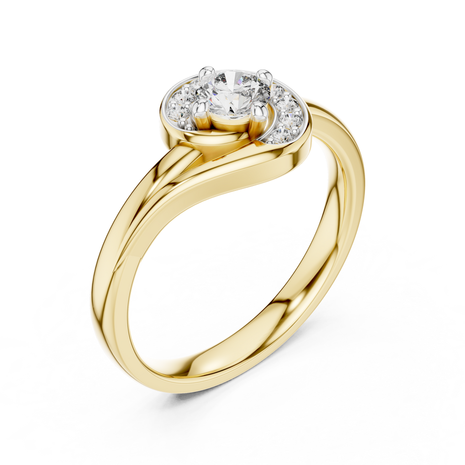 0.30 Ct Round Cut Swirl Halo Solitaire Lab Grown Diamond Ring