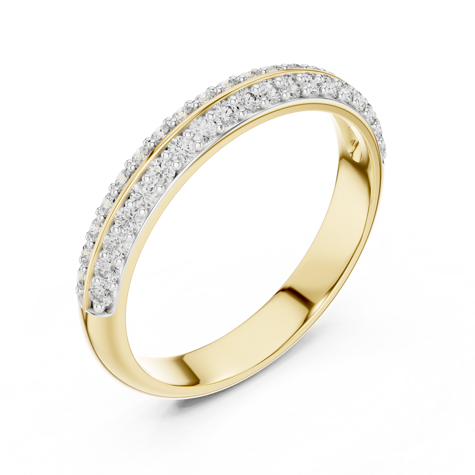 Double Row Pave Set Round Cut Partition Lab Grown Diamond Ring