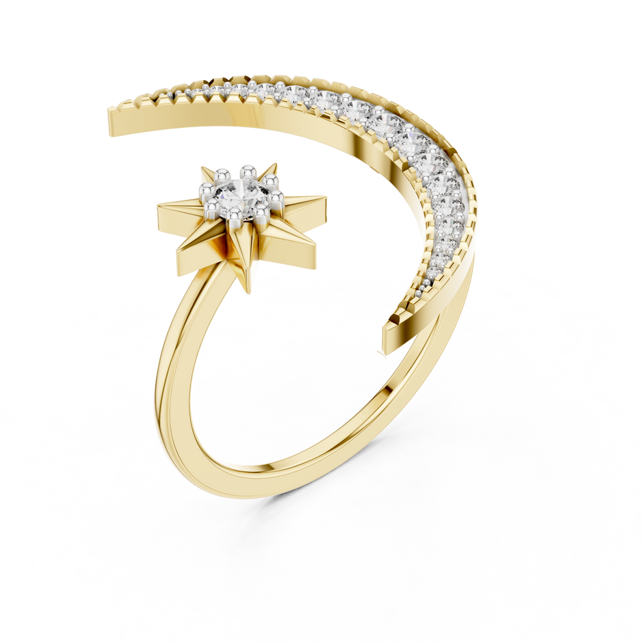Celestial Star and Crescent Moon Lab Grown Diamond Ring