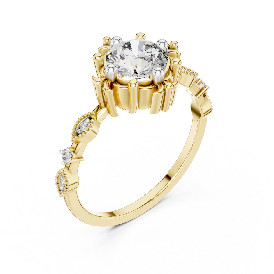 Vintage Floral Engagement 1ct Round Solitaire Lab Grown Diamond Ring