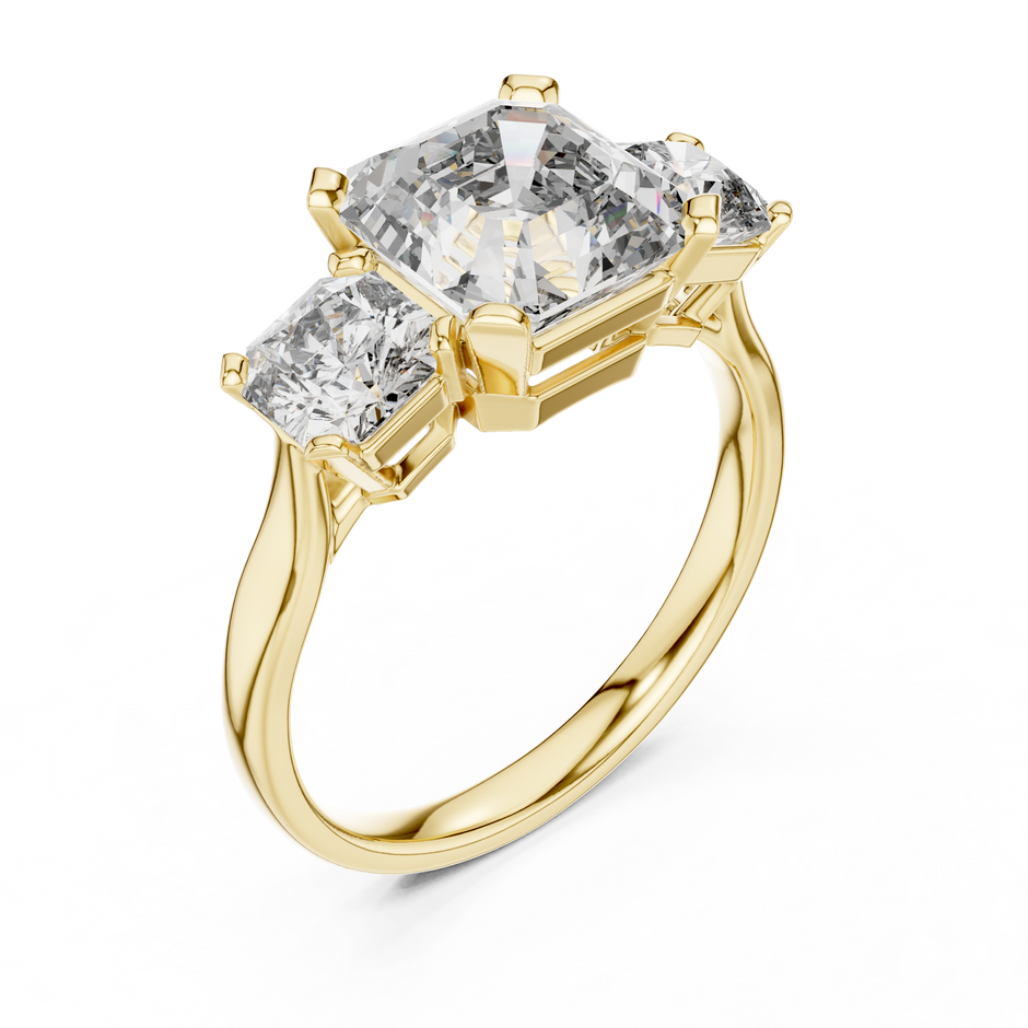 2.75 Ct Asscher-Radiant Cut Three-Stone Lab Grown Diamond Solitaire Ring