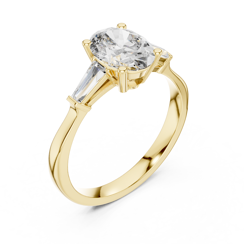 1.10 Ct Oval-Baguette Cut Three-Stone Lab Grown Diamond Solitaire Ring