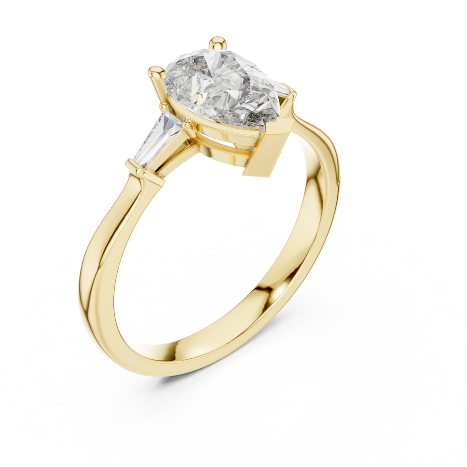 1.00 Ct Pear-Baguette Cut Three-Stone Lab Grown Diamond Solitaire Ring