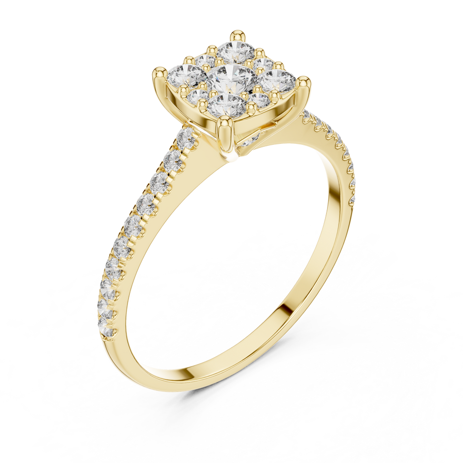 Cushion Cluster Lab-Grown Diamond Engagement Ring with Pavé Band