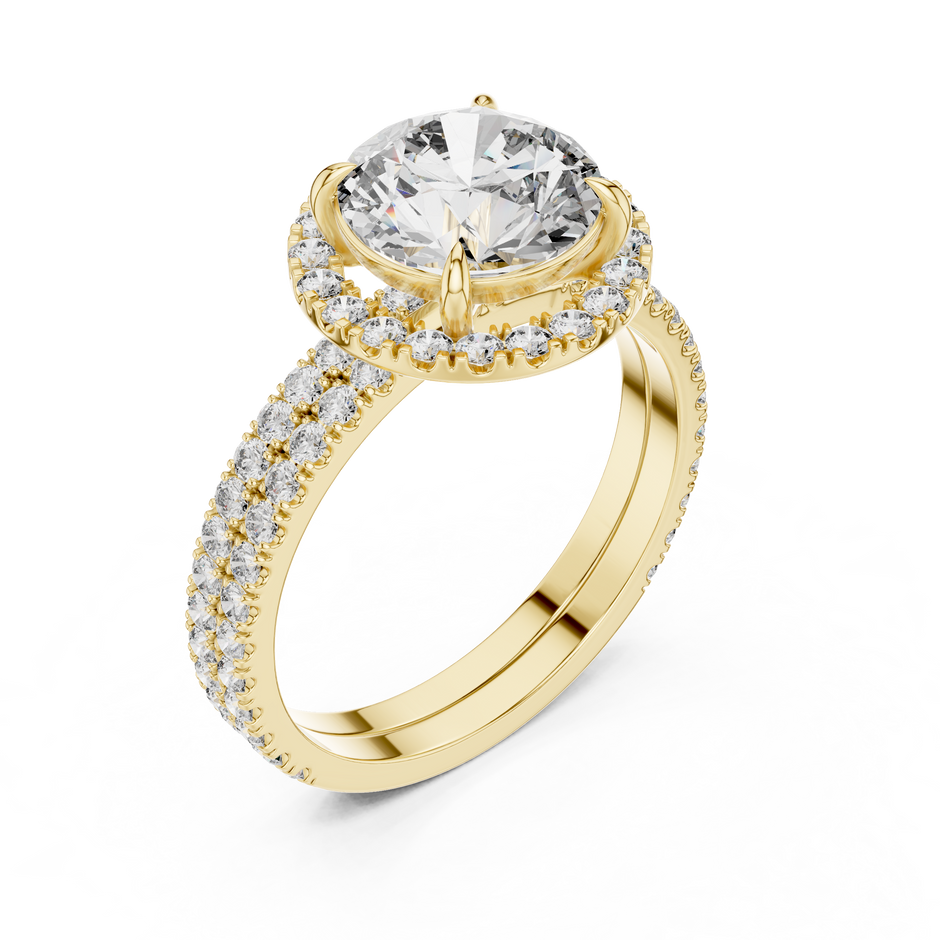 2ct Round Cut Lab-Grown Diamond Halo Engagement Ring with Double-Row Pavé Band